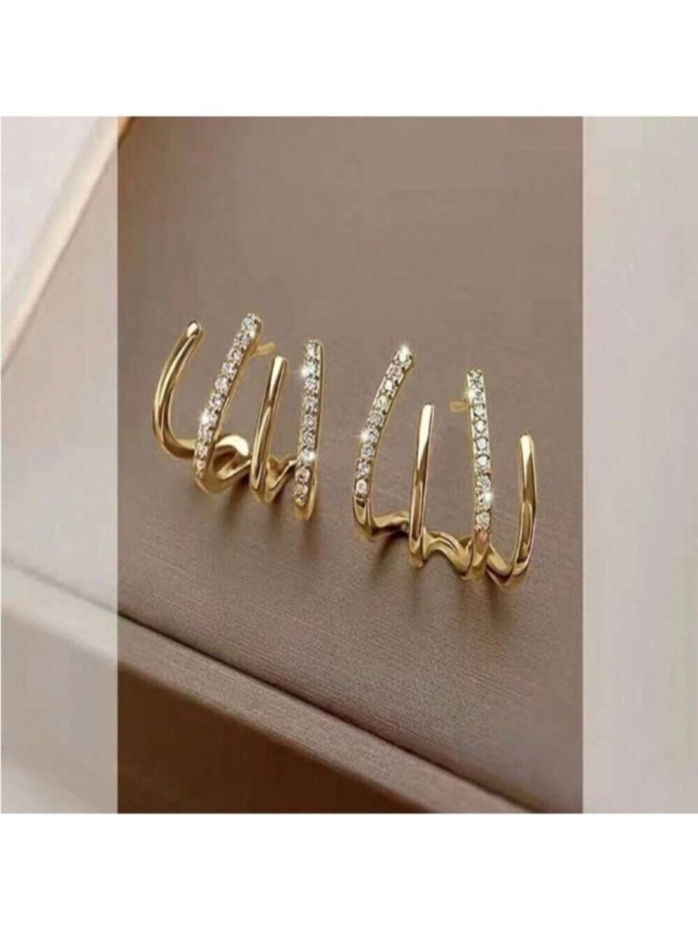 Gold Rhinestone Geometric Earrings - Picture 2 of 4